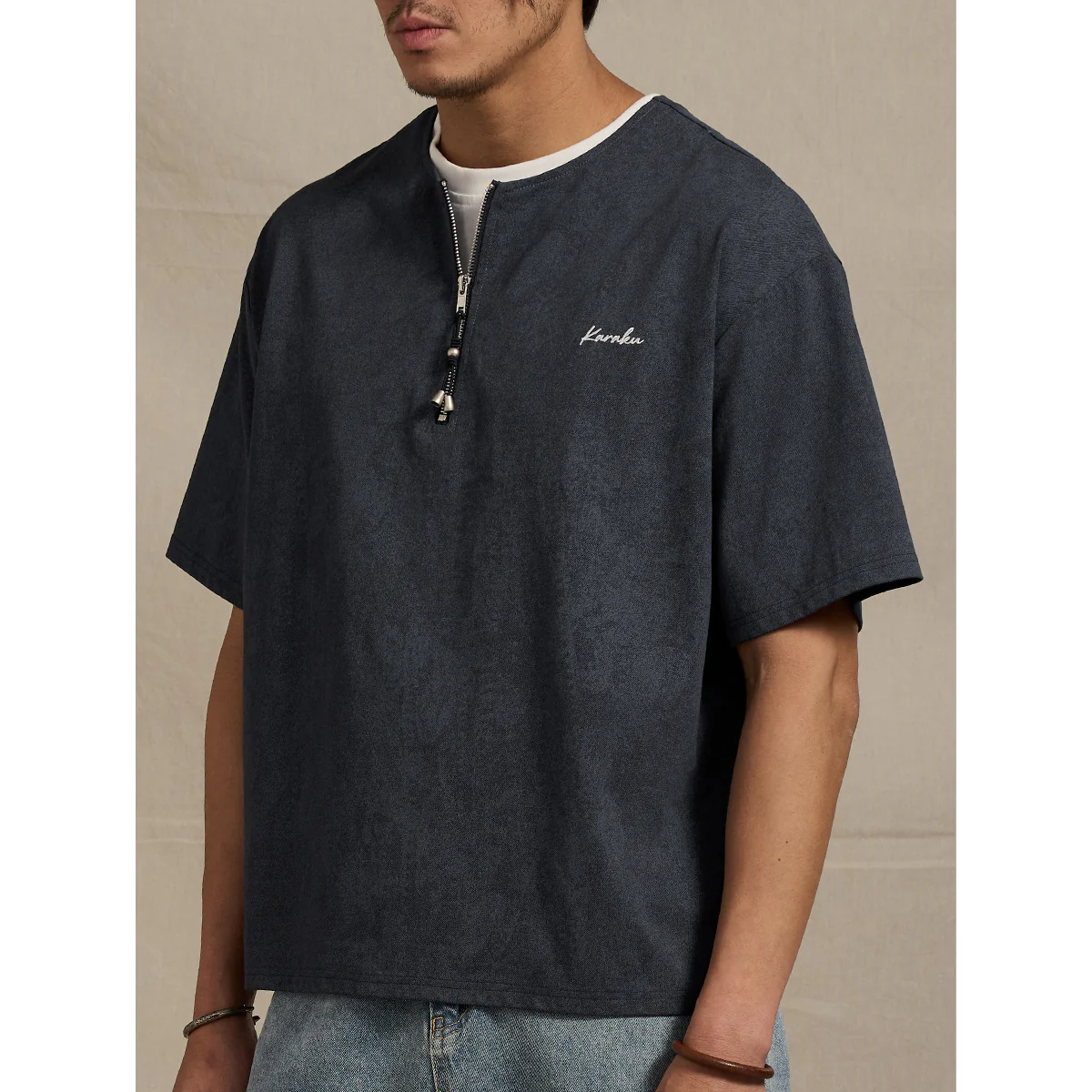 SORONA®涼感機能 刺繡入りハーフジップフェイクレイヤードTee - Image 8