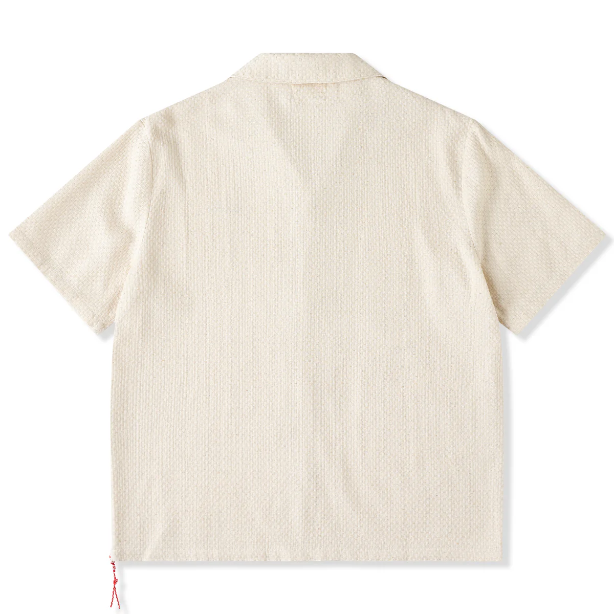 紅白ヒモ付き 「KaraKu」刺繍入りレッドアゲート調ボタン付き綿麻シャツ - Image 2