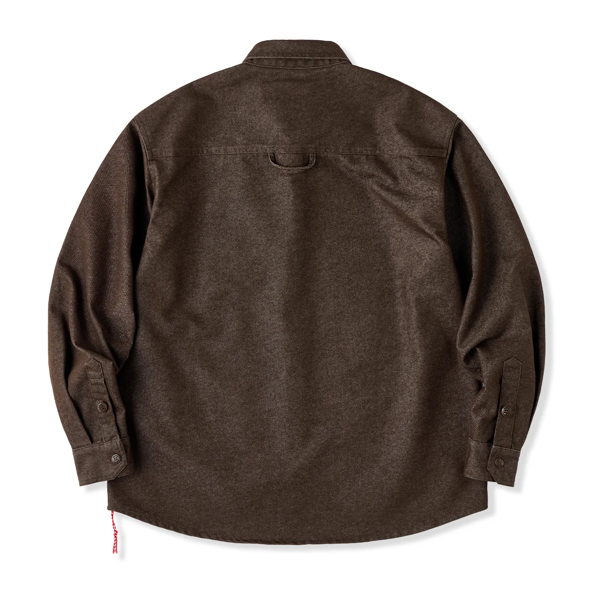 赤ヒモ付き　「Karaku」刺繡ロゴ 裏エスニック調柄デニム長袖シャツ - Image 2