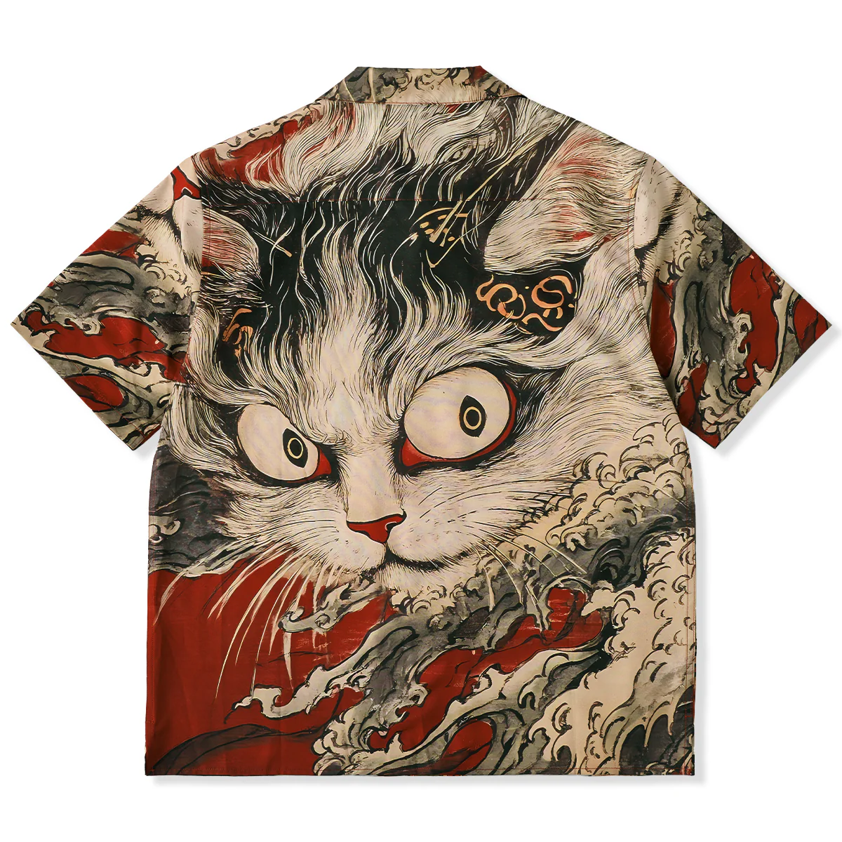 民間伝承「化け猫」浮世絵風オープンカラーシャツ - Image 2