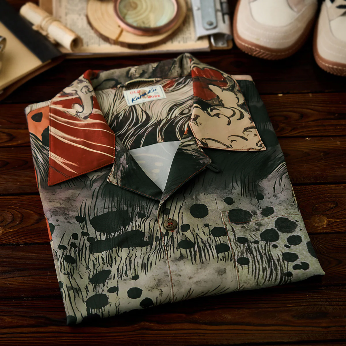 民間伝承「化け猫」浮世絵風オープンカラーシャツ - Image 7