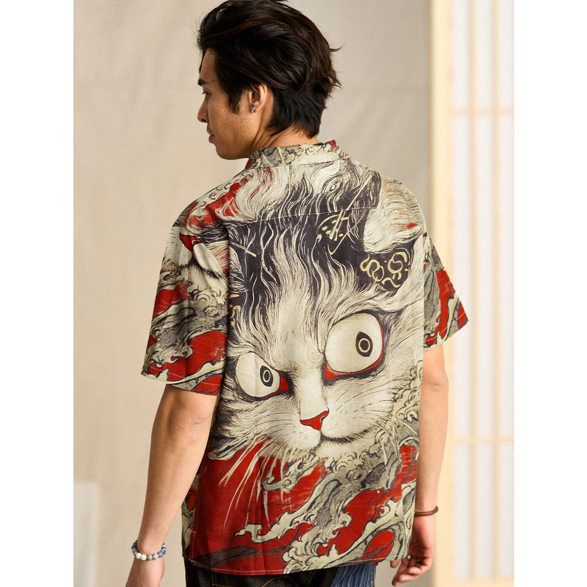 民間伝承「化け猫」浮世絵風オープンカラーシャツ - Image 9