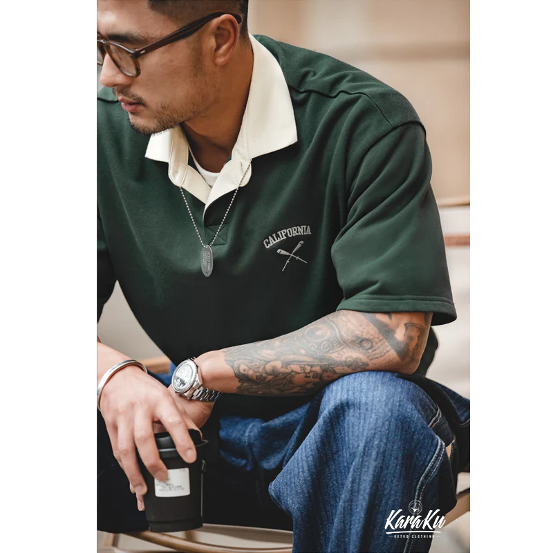 CALIFORNIA&野球バット刺繍入り　襟配色ポロシャツ - Image 10