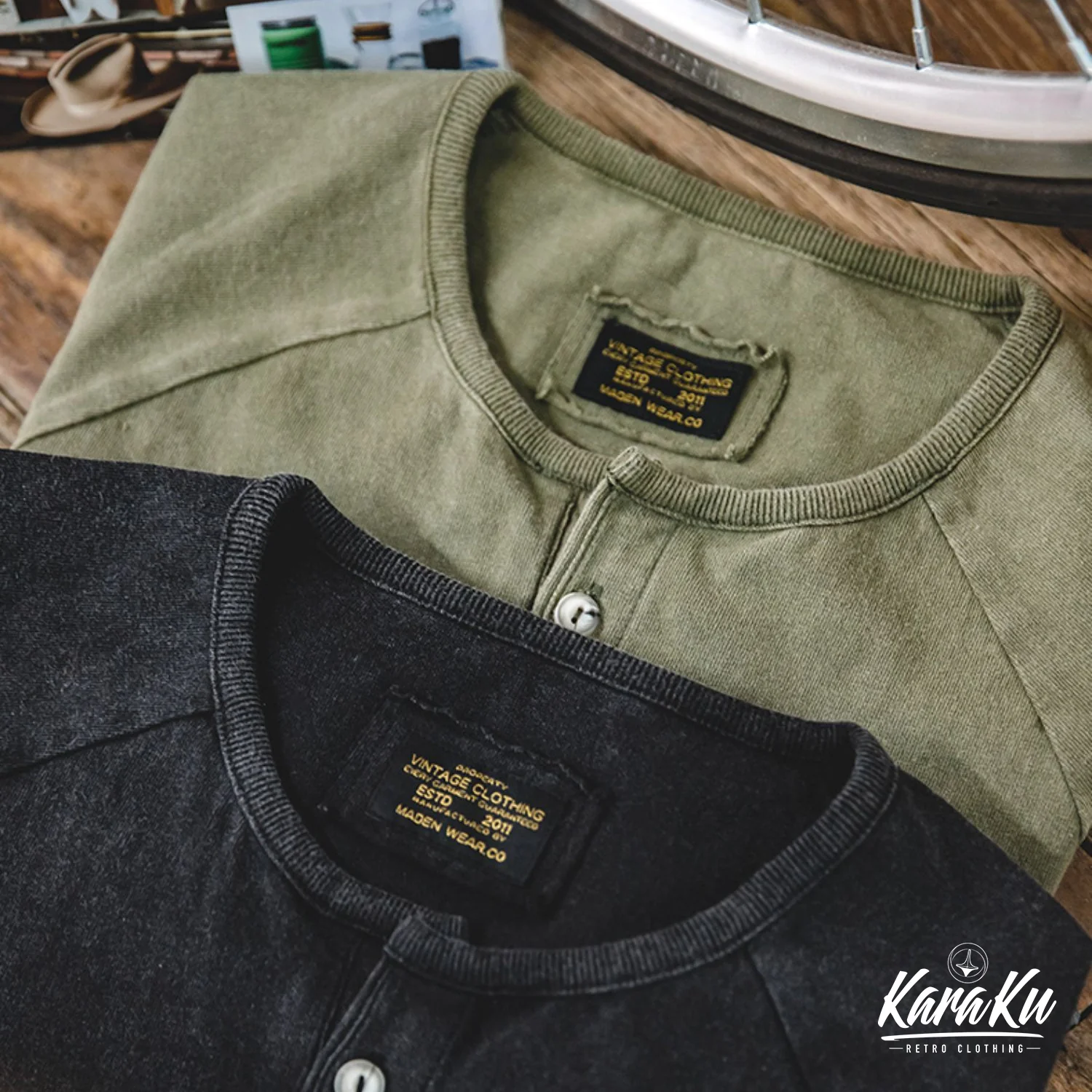 ウォッシュ加工 ヘンリーネックTシャツ - Image 13