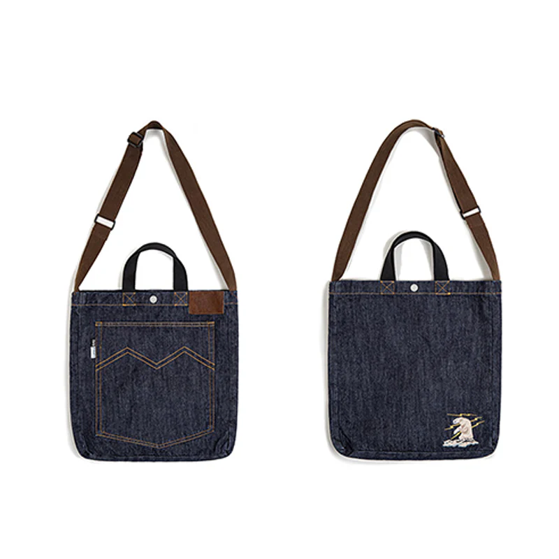 横須賀風シロクマ刺繍入り　2way手提げ可能ショルダーデニムバッグ - Image 2