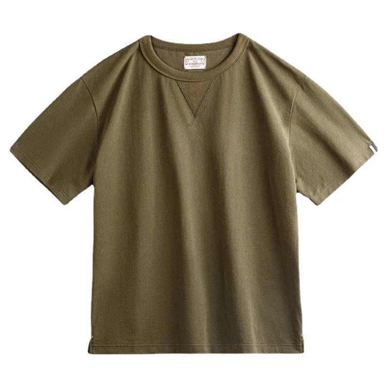 赤耳アームバンド　ダブルステッチ海軍クルーネックTシャツ