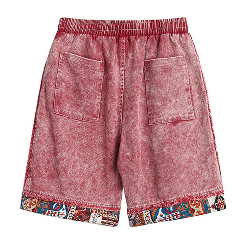 民族調ジャガードパッチワーク デニムショートパンツ - Image 4
