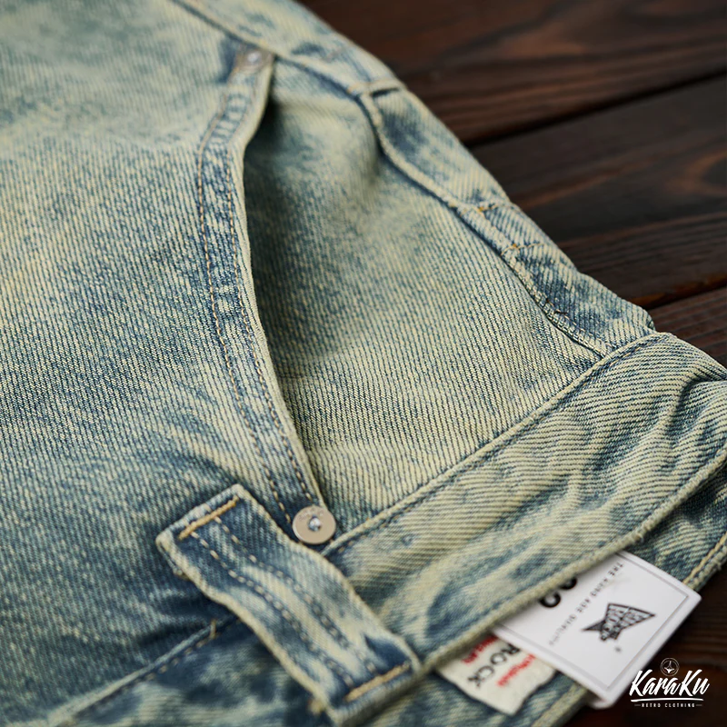裾口ダメージ&ユーズド加工 ウォッシュドストレートデニムパンツ - Image 9