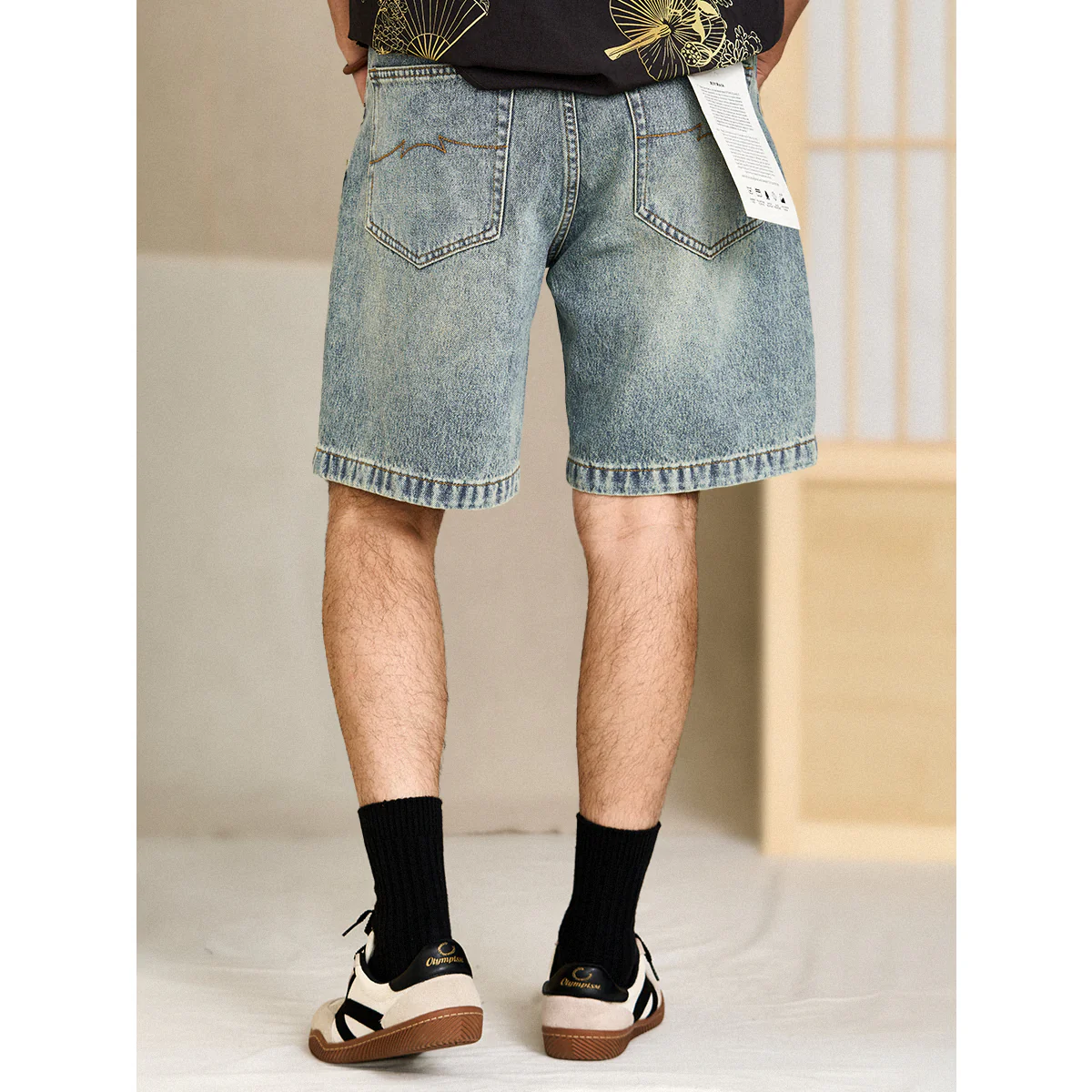 ヒゲ加工 ポケットステッチデニムショートパンツ - Image 7