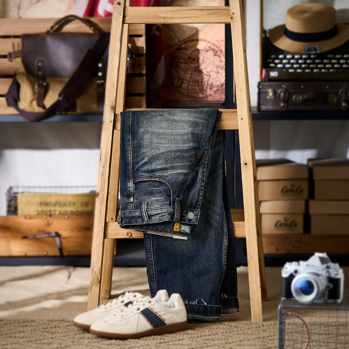 ウォッシュドヒゲ＆裾カットオフ加工　ストレートデニムパンツ - Image 3