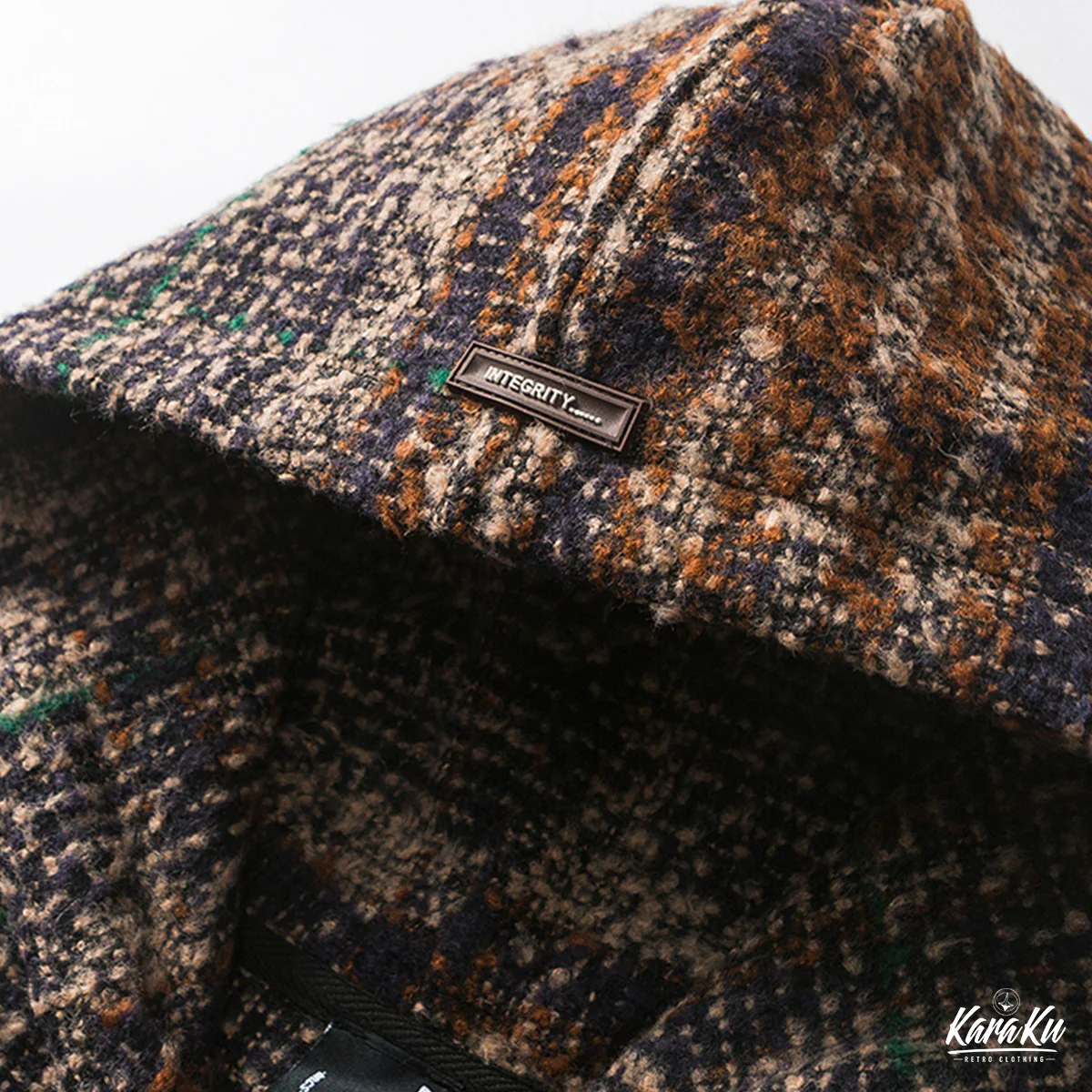 刺繡入り ウール混ツイードチェック柄フーディー - Image 8