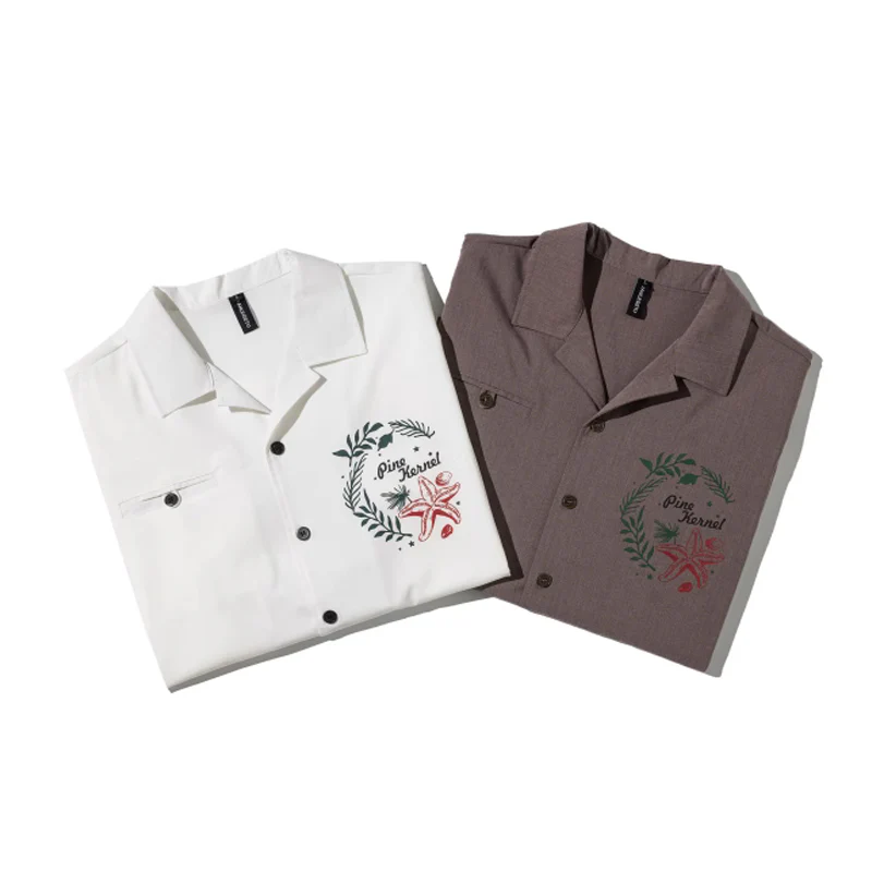 ヒトデ＆水草柄　ワンポイントプリント入りアロハシャツ - Image 7