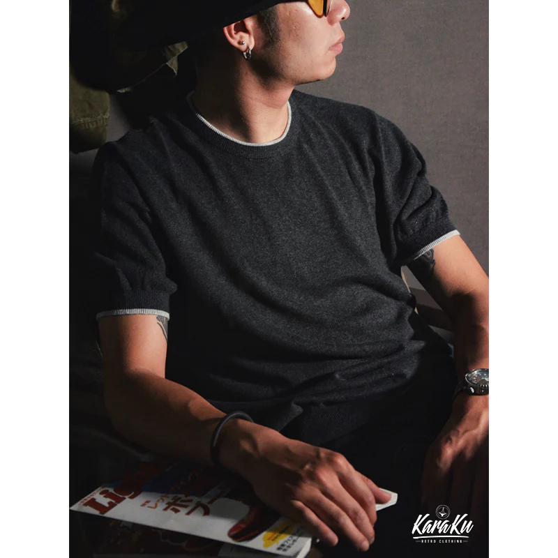 Old Money Style　カシミヤ混ティップラインニットTシャツ - Image 5