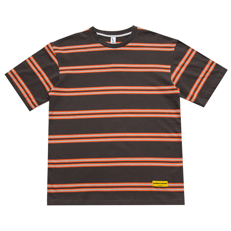 2色展開　細ボーダー柄コットン半袖Tシャツ