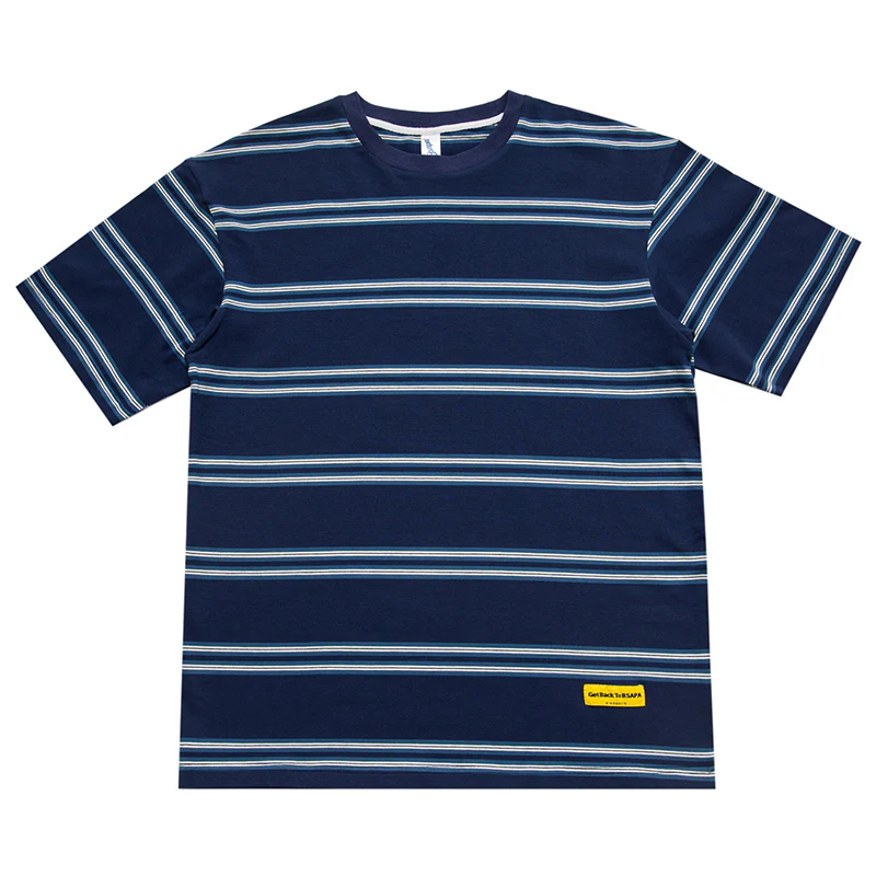 2色展開　細ボーダー柄コットン半袖Tシャツ - Image 2