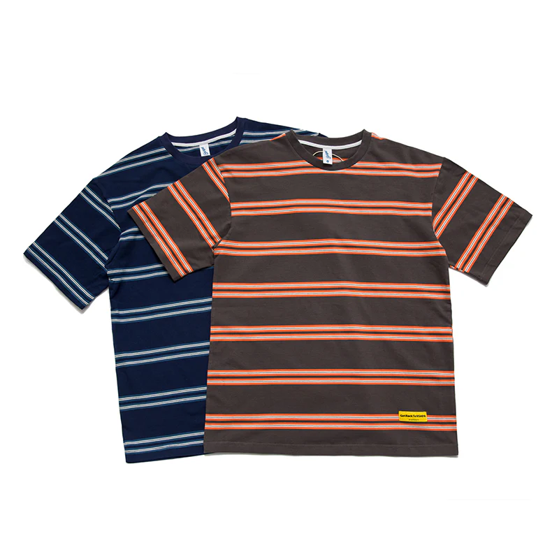 2色展開　細ボーダー柄コットン半袖Tシャツ - Image 5