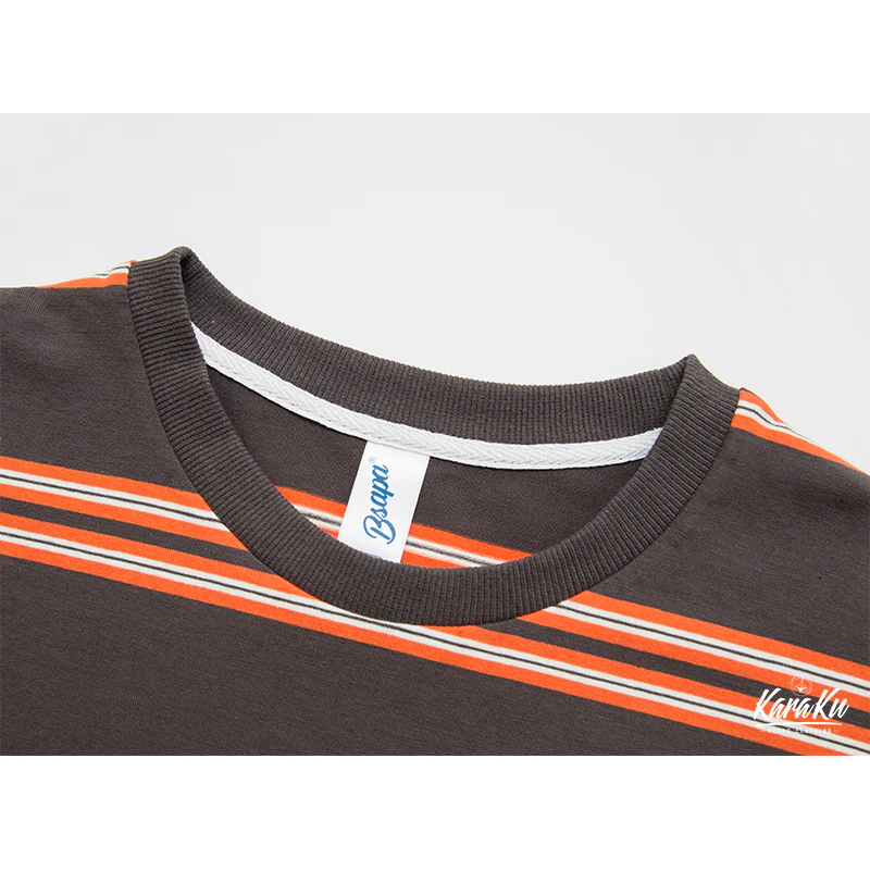 2色展開　細ボーダー柄コットン半袖Tシャツ - Image 7