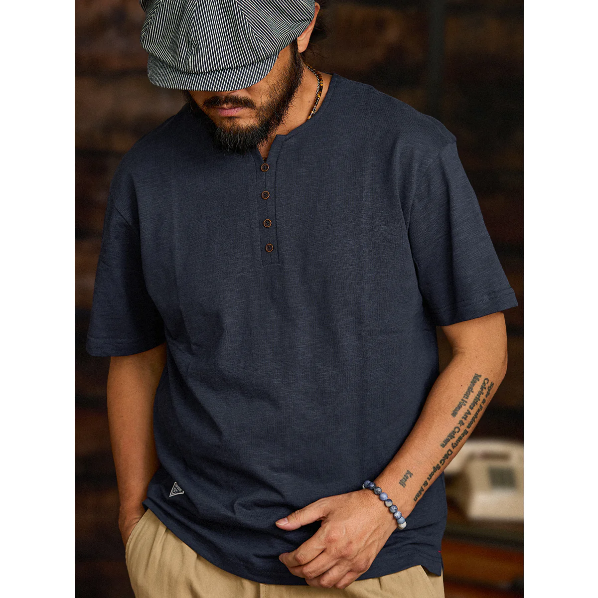4ボタンヘンリーネックスラブコットンTee 4色展開 - Image 7