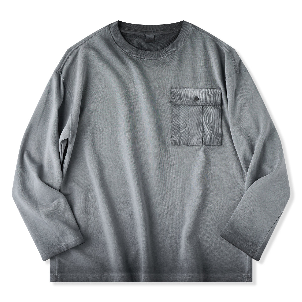 プリーティドポケット付き　グラデーション染めウォッシュド加工ロングTシャツ