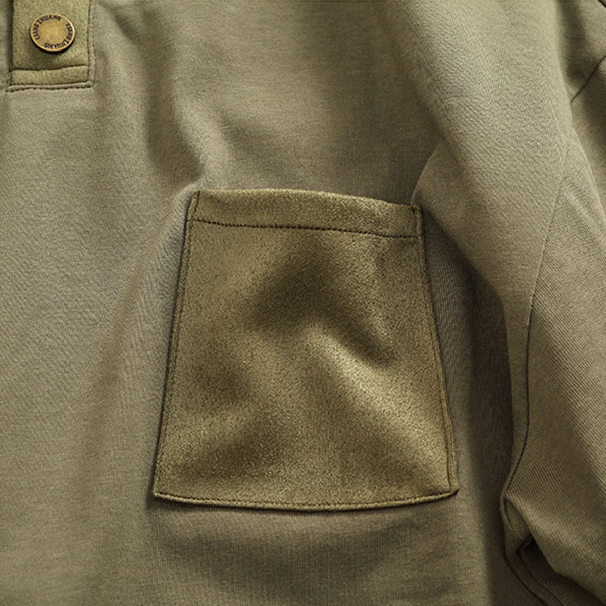 襟・ポケット異素材コンビ ヘンリーネックTシャツ - Image 6