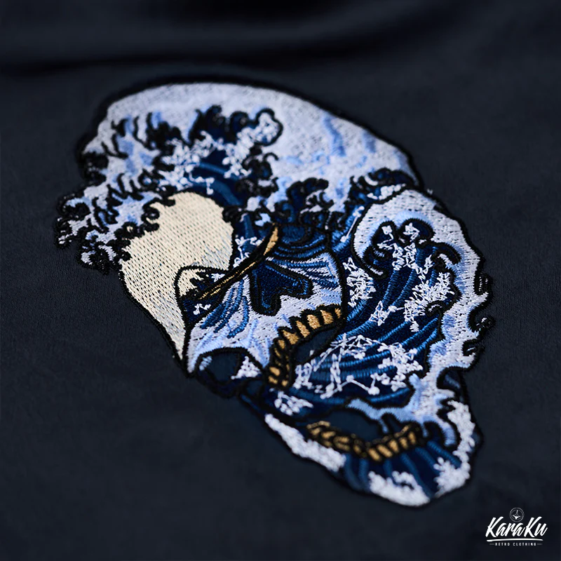 横須賀「ドクロ、蛇と波」浮世絵刺繡入りスカジャン - Image 15