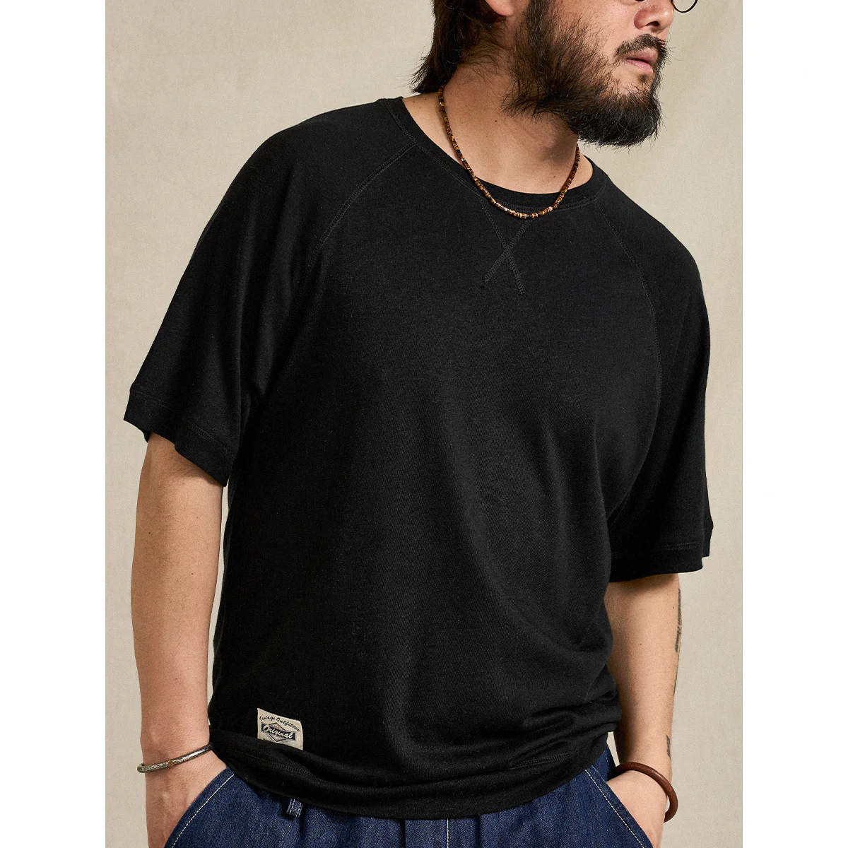 Vガゼット入り　ヘンプ×ウール混紡オーダーメイド生地半袖Tシャツ - Image 6