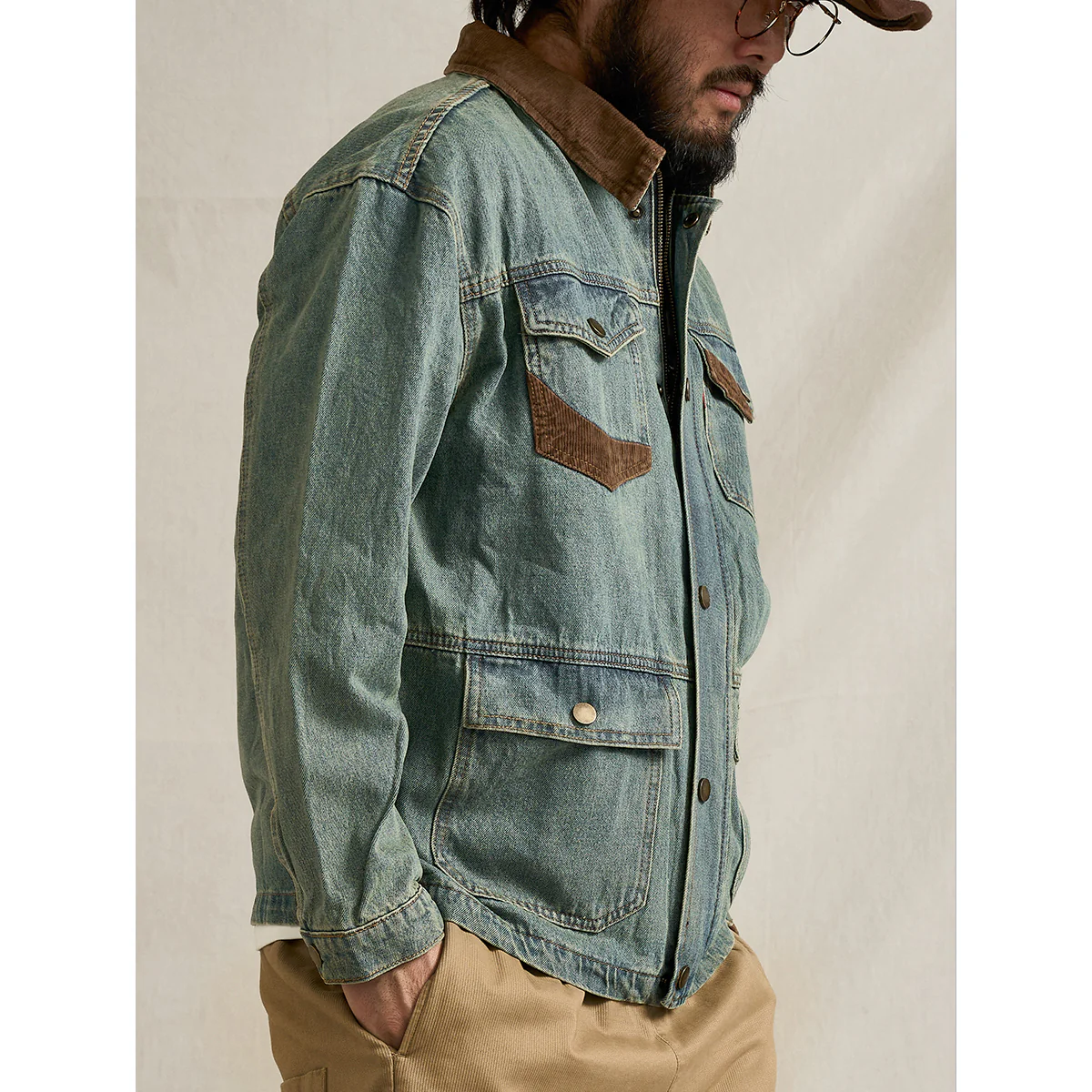 4-Pockets　コーデュロイ切り替えデニムワークジャケット - Image 7