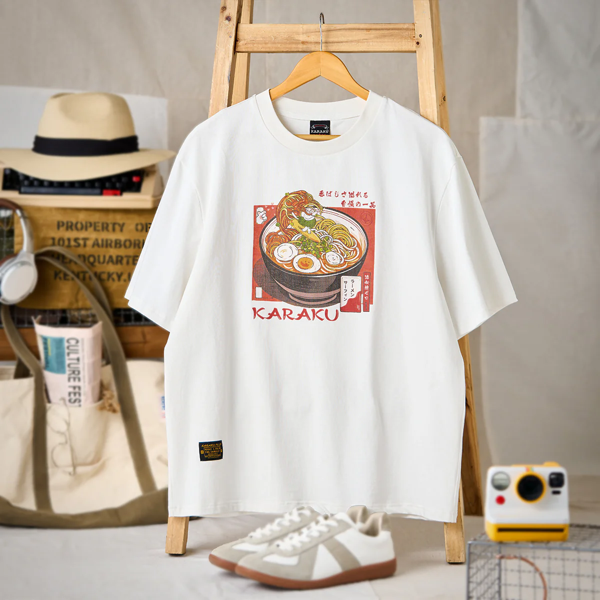 「ラーメン波サーフィン・フラダンス猫」プリントコットンTee - Image 3