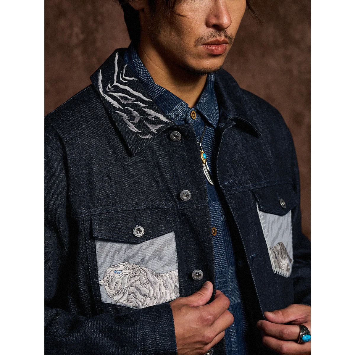 KARAKU×石黒亜矢子「白虎」刺繍切替 オーダーメイドデニムジャケット - Image 10