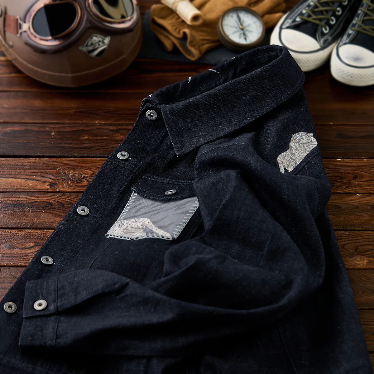 KARAKU×石黒亜矢子「白虎」刺繍切替 オーダーメイドデニムジャケット - Image 6