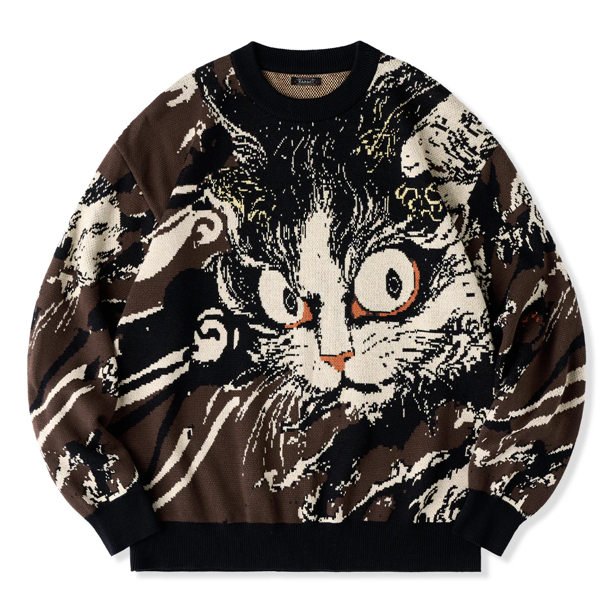 民間伝承「化け猫」浮世絵風ジャガードニットセーター