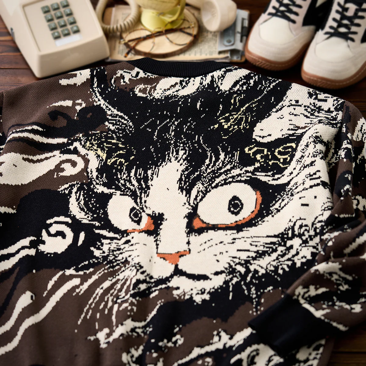 民間伝承「化け猫」浮世絵風ジャガードニットセーター - Image 5