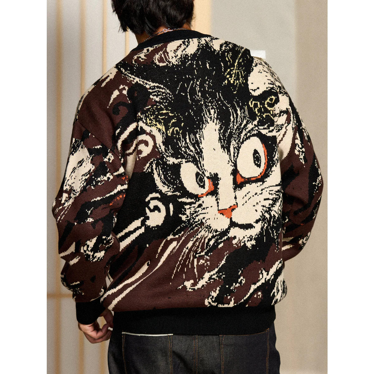 民間伝承「化け猫」浮世絵風ジャガードニットセーター - Image 7