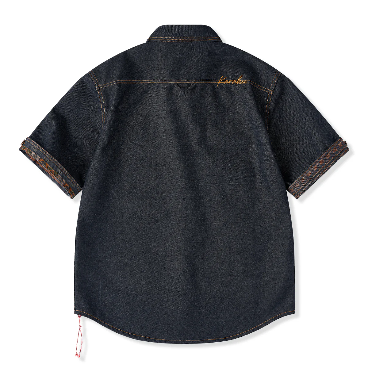 「KaraKu」ロゴ刺繡　紅白ヒモ付き裏エスニック調柄デニムシャツ - Image 2