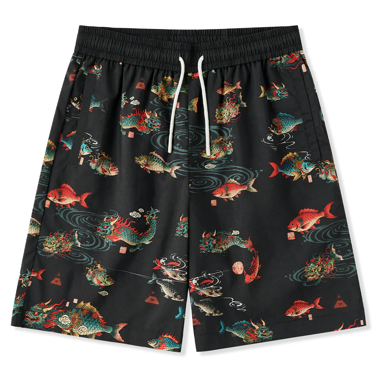 「山海経・魚化龍伝説」プリント入り テンセルライクショートパンツ