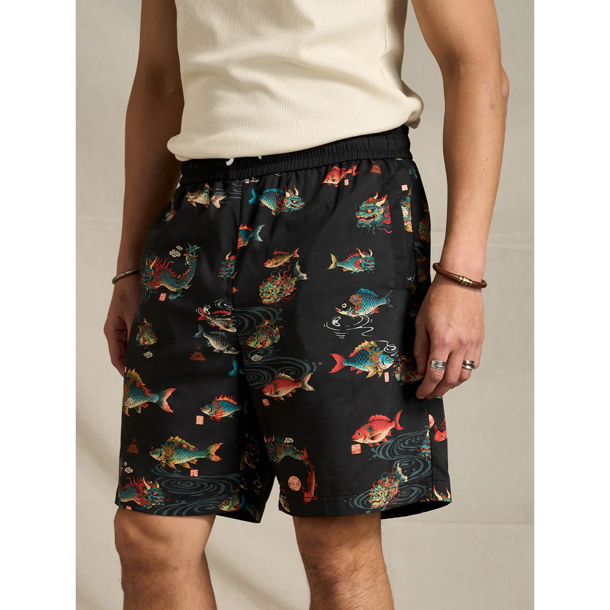 「山海経・魚化龍伝説」プリント入り テンセルライクショートパンツ - Image 8